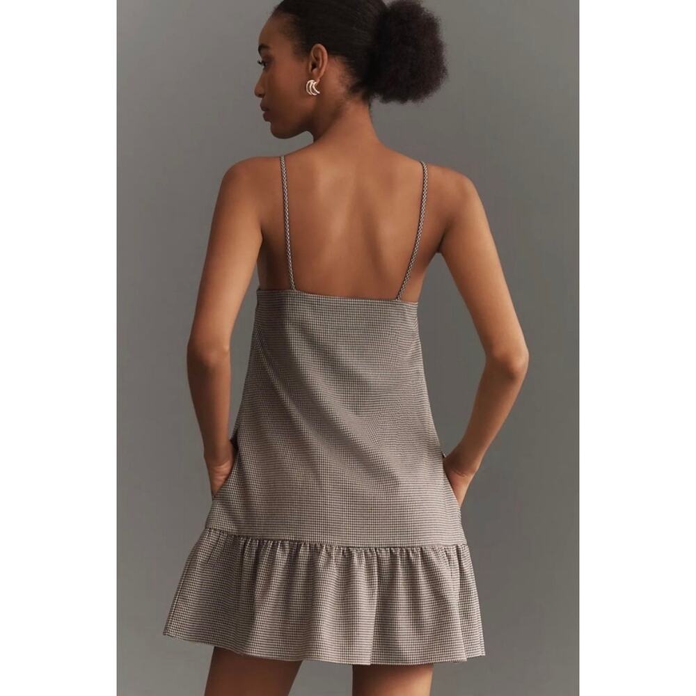 NWT Anthropologie Maeve Houndstooth Mini Dress Medium Square Neck Ruffle Hem - Picture 2 of 9